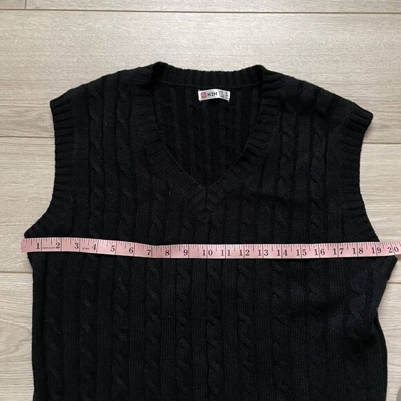 H2H Cable Knit Sweater Men's Medium Black V Neck Sleeveless Pullover - Picture 4 of 5